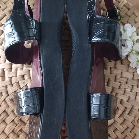 STAUD NICKY WOMENS OPEN TOE CROC EMBOSSED STRAPPY SANDALS BLACK 9.5 Casual 133 - Picture 4 of 6